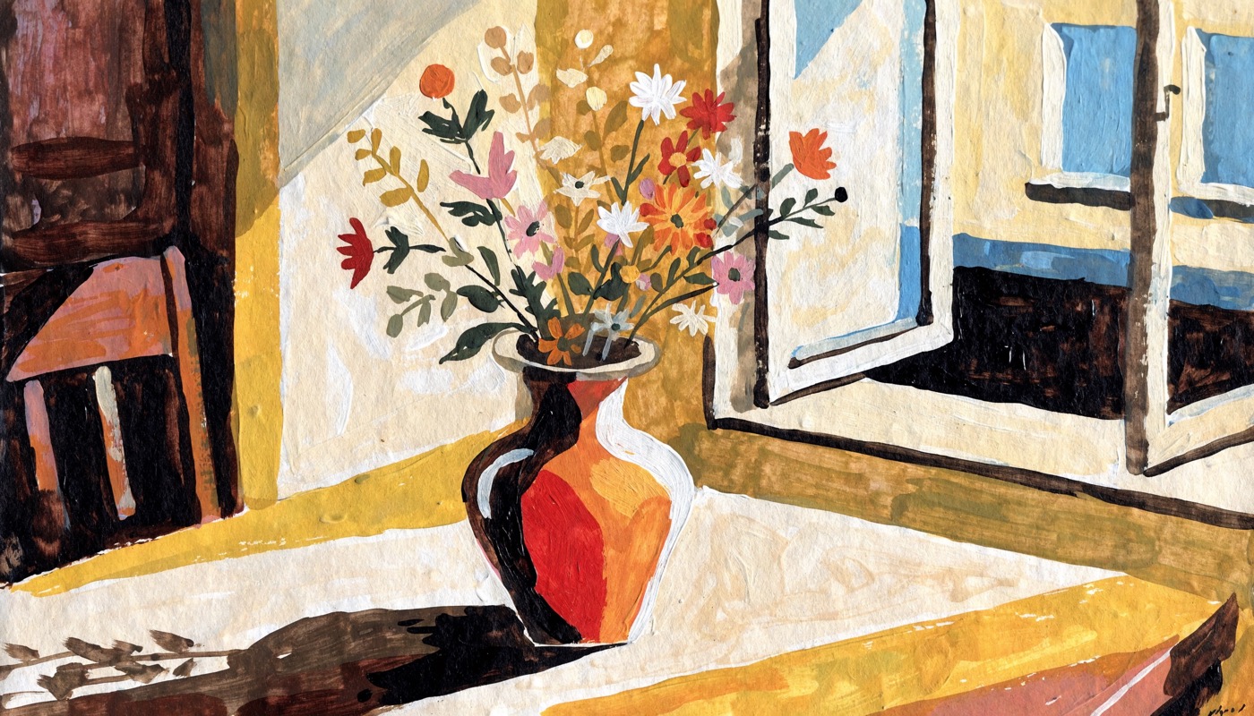 Gouache painting of wildflowers in full sun